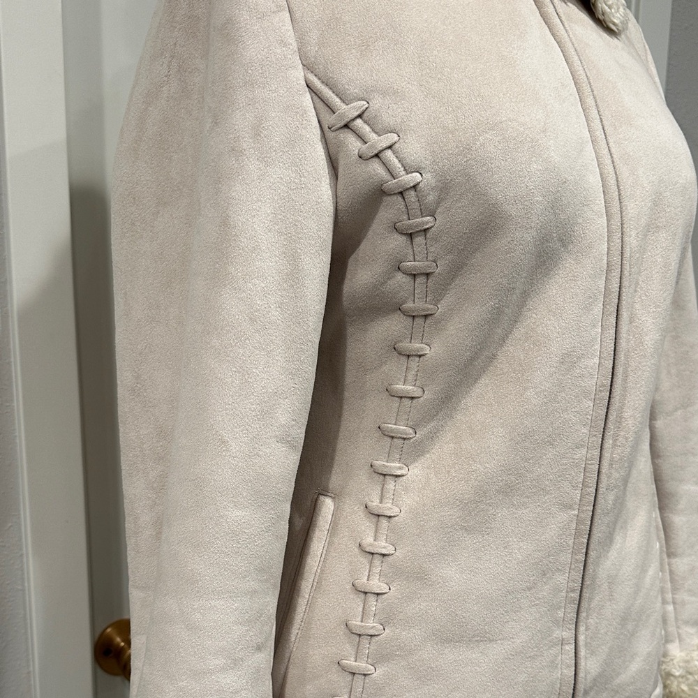 Croft & Barrow Faux Suede Shearling Jacket Cream Whipstitch Detail Size M - Picture 4 of 12